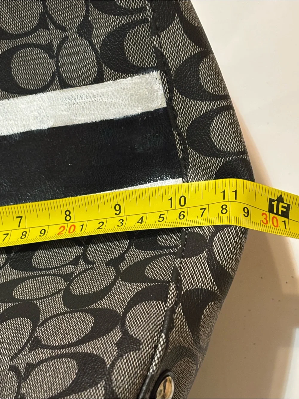 Coach Black & Gray Signature Stripe Satchel with White Accents